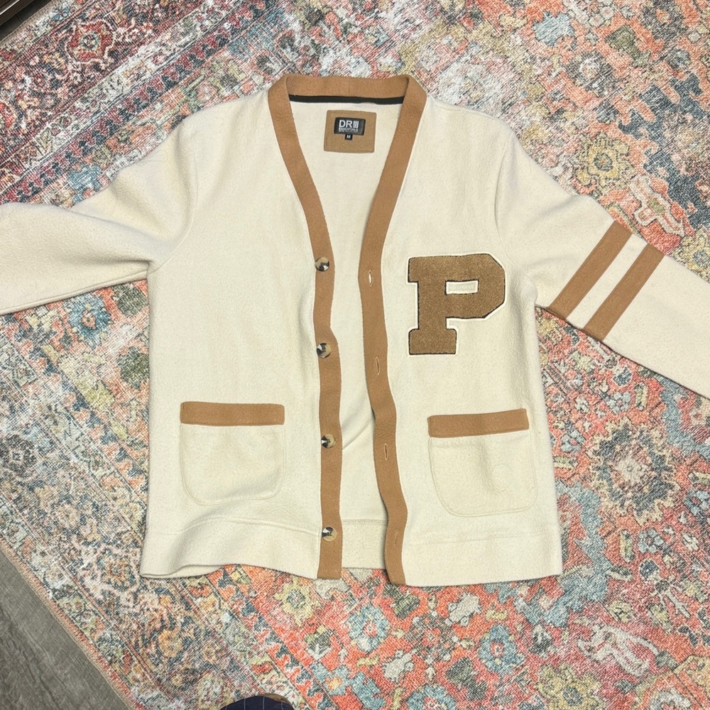 Cream & Tan Letterman Cardigan with 'P' Patch